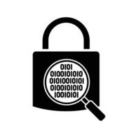 padlock with magnifying glass and binary code icon vector