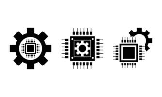 Computer chip processor with cogwheel icon vector
