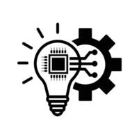 Lightbulb with microchip and cogwheel icon vector