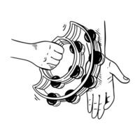 outline illustration of hands playing a tambourine vector