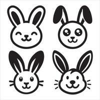 Minimalist Bunny Rabbit Face Silhouette Art in Black and White vector