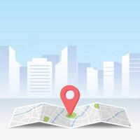 Map pin location with city background, navigating the city with pins vector