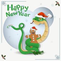 The symbol of the new year is a snake in a Santa Claus hat wrapped in rings around a gingerbread man vector