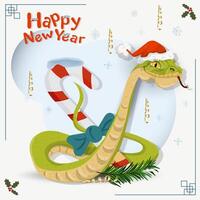 The symbol of the new year is a snake in a Santa Claus hat wrapped around a New Years candy vector