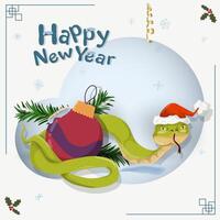 The symbol of the new year is a snake in a Santa Claus hat wraps rings around a toy for decorating a fir tree vector
