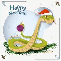 The symbol of the new year is a snake in a Santa Claus hat with a Christmas tree toy on its tail vector