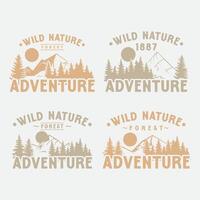 Set collection mountain adventure design illustration in the wild it is suitable for clothes, stickers, key chains vector