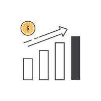 A graph with a dollar coin going up vector