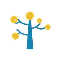 Money tree with coins on it, flat design vector
