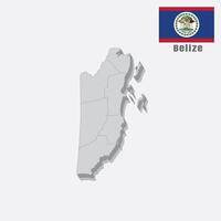 3D map of Belize with separated sections on a white background vector