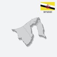 3D map of Brunei with separated sections on a white background vector