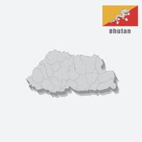 3D map of Bhutan with separated sections on a white background vector