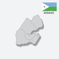 3D map of Djibouti with separated sections on a white background vector
