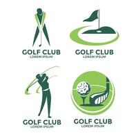Set of collection golf flag emblem idea design with sticks ball and athlete element illustration vector