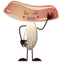Cute friendly Mushroom Character Design Illustration isolated on white. Element for print or book vector