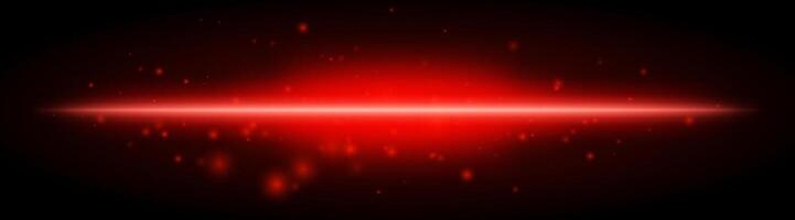 Horizontal red light effect isolated on dark background. Bright glowing beam with sparkles and lens flare. Graphical patch of reflected light. Abstract rays. illustration. vector