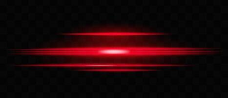 Horizontal red neon light streaks isolated on dark background. Bright glowing lines with motion blur effect. Graphical patch of reflected light. Abstract rays. illustration. vector