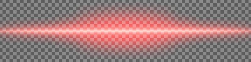 Horizontal red light effect isolated on transparent background. Bright glowing beam with lens flare and soft glow. Graphical patch of reflected light. Abstract rays. illustration. vector