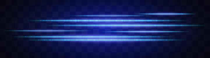 Horizontal blue light effect isolated on transparent background. Graphical patch of reflected light. Neon stripes. Bright glowing lines. Lens flare. Abstract rays. illustration vector