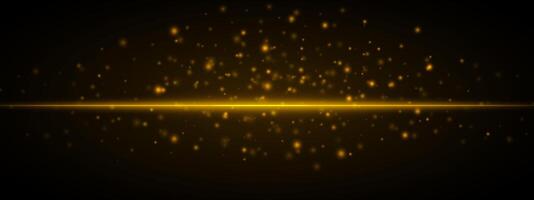 Horizontal yellow light effect isolated on dark background. Neon stripe with bright glowing lines and sparkling particles. Abstract rays. illustration. vector