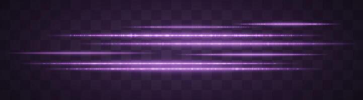 Horizontal purple light effect isolated on transparent background. Graphical patch of reflected light. Neon stripes. Bright glowing lines. Lens flare. Abstract rays. illustration vector