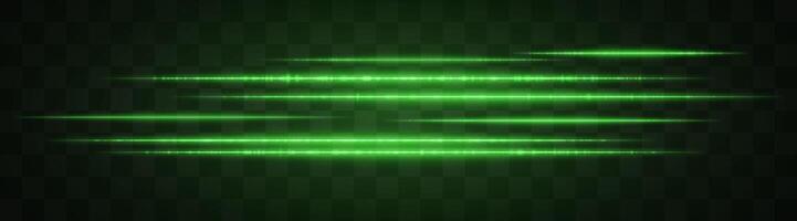 Horizontal green light effect isolated on transparent background. Graphical patch of reflected light. Neon stripes. Bright glowing lines. Lens flare. Abstract rays. illustration vector