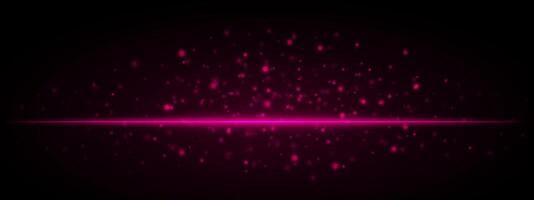 Horizontal purple light effect isolated on dark background. Neon stripe with bright glowing lines and sparkling particles. Abstract rays. illustration. vector