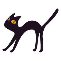 Cat. Black cat with arched back and glowing eyes, associated with Halloween, superstition, and spooky atmospheres vector