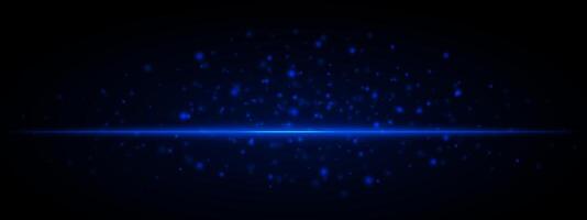 Horizontal blue light effect isolated on dark background. Neon stripe with bright glowing lines and sparkling particles. Abstract rays. illustration. vector