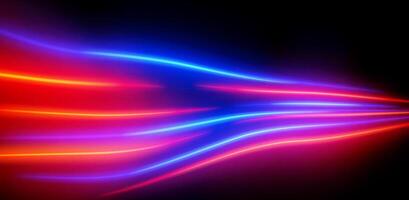Abstract red and blue neon light streaks isolated on dark background. Wavy neon stripes with bright glowing lines. Graphical patch of reflected light. Lens flare. Abstract rays. illustration. vector