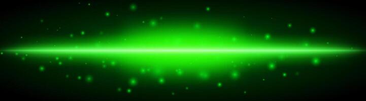 Horizontal green light effect isolated on dark background. Bright glowing beam with sparkles and lens flare. Graphical patch of reflected light. Abstract rays. illustration. vector