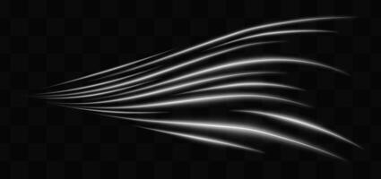 Curved white neon light effect isolated on dark background. Flowing, wavy glowing lines with abstract design. Graphical patch of reflected light. Lens flare. illustration. vector