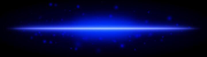 Horizontal blue light effect isolated on dark background. Bright glowing beam with sparkles and lens flare. Graphical patch of reflected light. Abstract rays. illustration. vector