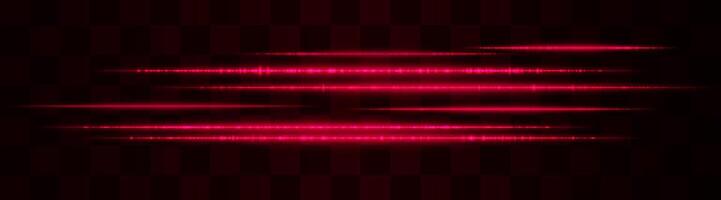 Horizontal red light effect isolated on transparent background. Graphical patch of reflected light. Neon stripes. Bright glowing lines. Lens flare. Abstract rays. illustration vector