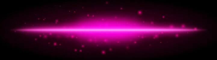 Horizontal purple light effect isolated on dark background. Bright glowing beam with sparkles and lens flare. Graphical patch of reflected light. Abstract rays. illustration. vector