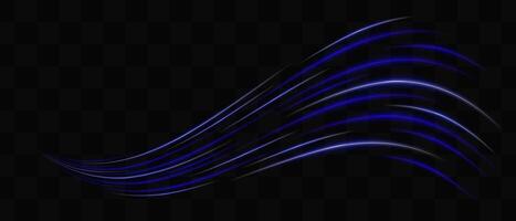 Curved blue neon light effect isolated on dark background. Flowing, wavy glowing lines with abstract design. Graphical patch of reflected light. Lens flare. illustration. vector