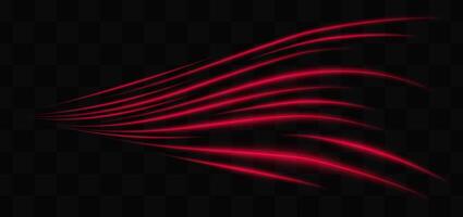Curved red neon light effect isolated on dark background. Flowing, wavy glowing lines with abstract design. Graphical patch of reflected light. Lens flare. illustration. vector