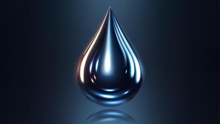 High Quality Crude Oil Drop Isolated on Dark Background, Shiny Droplet