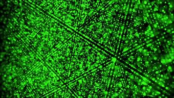 Bright glowing laser lines made of dots and particles with the effect of blurring the background space. Glitter and beautiful bokeh particles. seamless loop. video