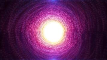 Digital futuristic tunnel or travel in time and space. Bright particle tunnel, warp speed, wormhole. 4k. Screensaver video
