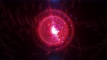 abstrato volta esfera fez do brilhante partículas do brilho em uma Sombrio fundo, energia bola fez do brilhante pontos, esférico movimento do a bola. desatado 4k looping video