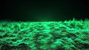 Abstract digital dynamic particle waves with light motion lights background, data flow, cyber technology. 3D rendering video