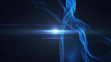 Abstract glowing wave of particles and dots moving on blue background with optical light, big data visualization, futuristic and digital background, 3D, 4K, seamless loop video