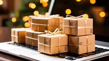 A laptop computer with a bunch of presents on top of it video