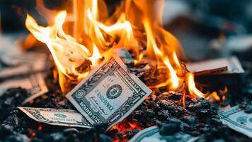 A pile of money on fire with a lot of money in it video