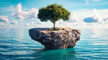 A lone tree on a small island in the middle of the ocean video