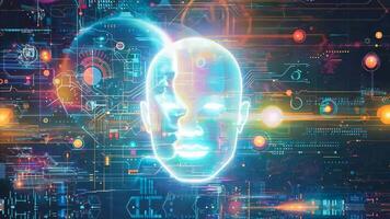 A futuristic face with a circuit board in the background video