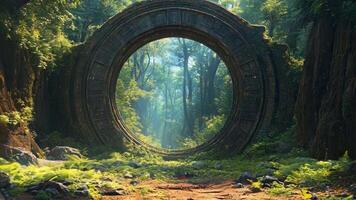 A tunnel in the middle of a forest with trees and rocks video