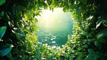 A view of the ocean through a hole in the leaves of a tree video