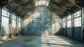 A large empty room with a large metal door in the middle of it video